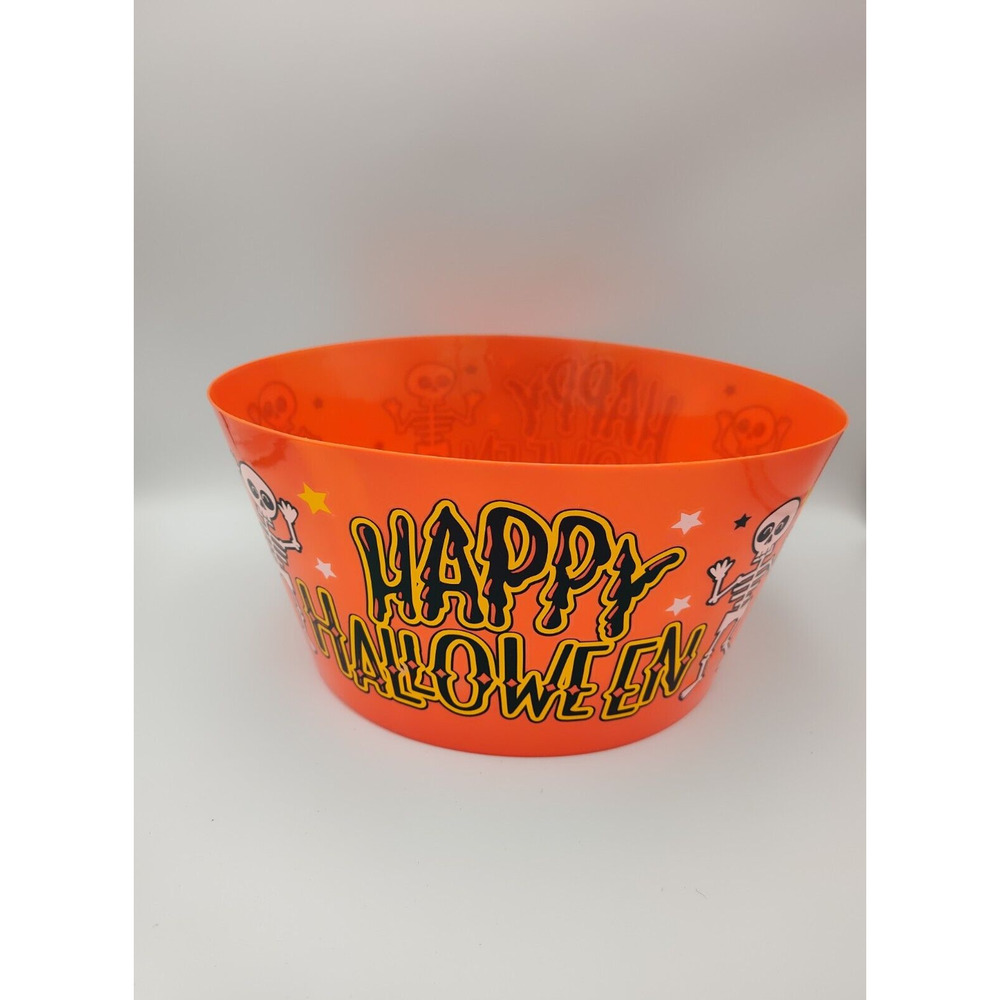 Happy Halloween Trick Or Treat Candy Bowl Skeleton Pumpkin plastic